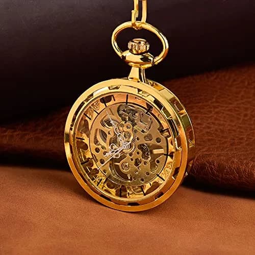 VIGOROSO Men’s Skeleton Pocket Watch with Chain | Hand Wind Mechanical Watch for Men, Gift thumbnail 4