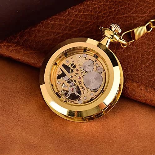 VIGOROSO Men’s Skeleton Pocket Watch with Chain | Hand Wind Mechanical Watch for Men, Gift thumbnail 5