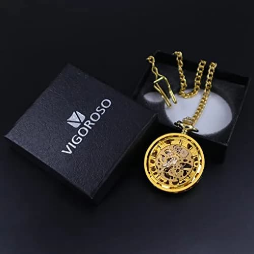 VIGOROSO Men’s Skeleton Pocket Watch with Chain | Hand Wind Mechanical Watch for Men, Gift thumbnail 6