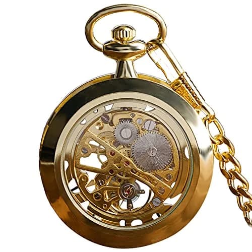 VIGOROSO Men’s Skeleton Pocket Watch with Chain | Hand Wind Mechanical Watch for Men, Gift thumbnail 8
