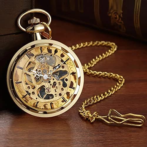 VIGOROSO Men’s Skeleton Pocket Watch with Chain | Hand Wind Mechanical Watch for Men, Gift thumbnail 2