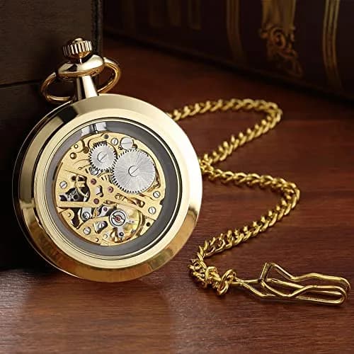VIGOROSO Men’s Skeleton Pocket Watch with Chain | Hand Wind Mechanical Watch for Men, Gift thumbnail 3