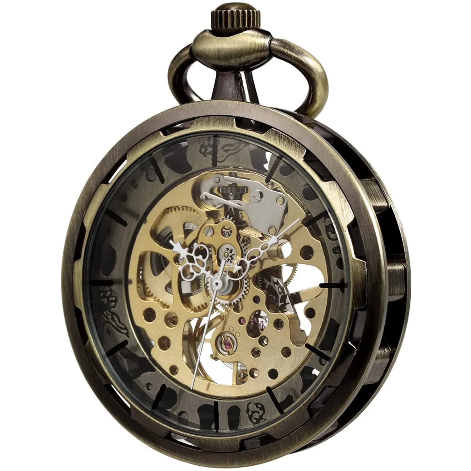 VIGOROSO Pocket Watch for Men with Chain Skeleton 1.75in | Hand Wind Mechanical Watch - main product image