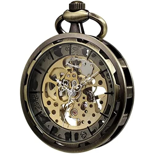 VIGOROSO Pocket Watch for Men with Chain Skeleton 1.75in | Hand Wind Mechanical Watch thumbnail 1