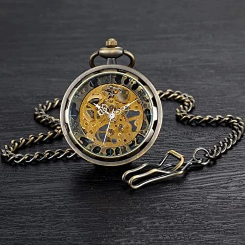VIGOROSO Pocket Watch for Men with Chain Skeleton 1.75in | Hand Wind Mechanical Watch thumbnail 4