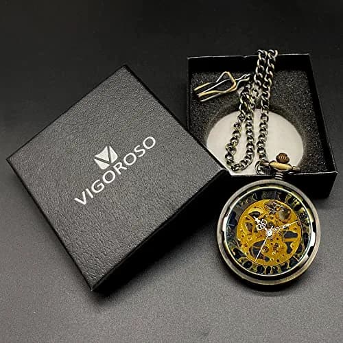 VIGOROSO Pocket Watch for Men with Chain Skeleton 1.75in | Hand Wind Mechanical Watch thumbnail 7