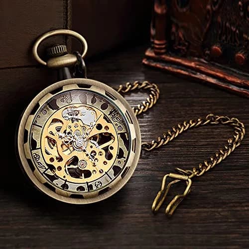 VIGOROSO Pocket Watch for Men with Chain Skeleton 1.75in | Hand Wind Mechanical Watch thumbnail 2