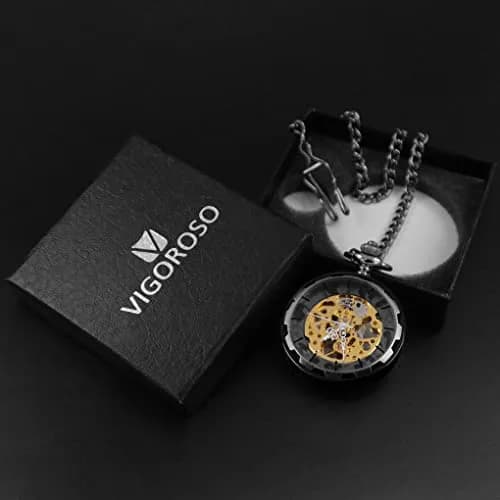 VIGOROSO Vintage Pocket Watch with Chain Mechanical Pocket Watches for Men thumbnail 6
