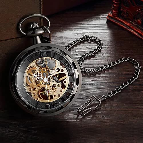 VIGOROSO Vintage Pocket Watch with Chain Mechanical Pocket Watches for Men thumbnail 2