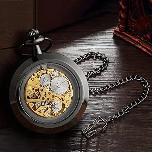 VIGOROSO Vintage Pocket Watch with Chain Mechanical Pocket Watches for Men thumbnail 3