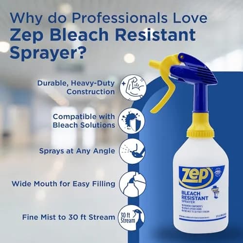Zep Bleach Resistant Sprayer 32oz | Adjustable Nozzle, 30ft Stream, Commercial & Residential Use thumbnail 2