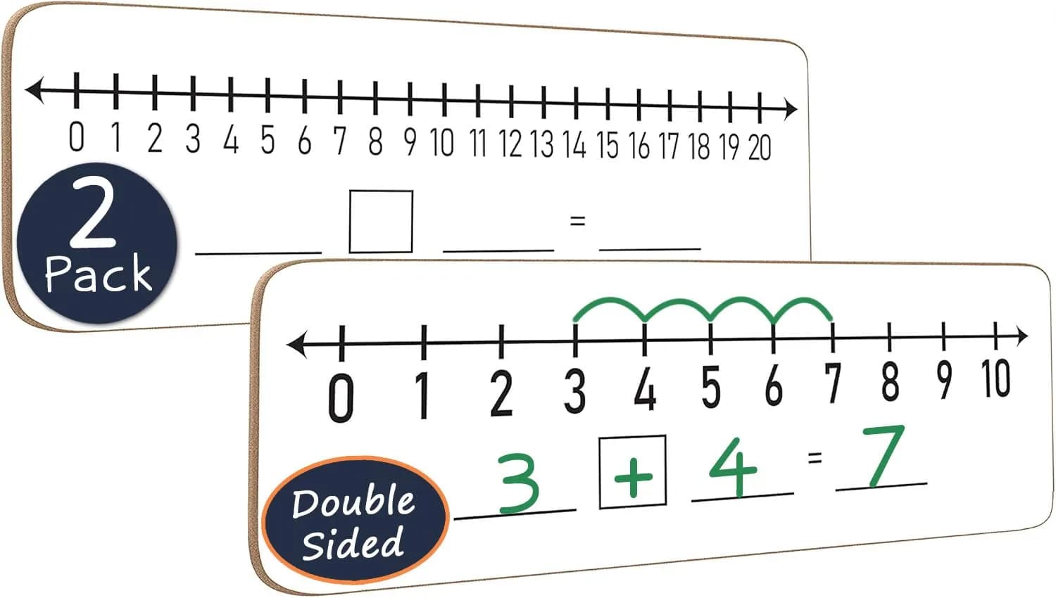 Scribbledo Dry Erase Number Line Board 30.48cm x 10.16cm (12"x4") | Double-Sided Math Practice for Grades 1-2 — 2 Boards