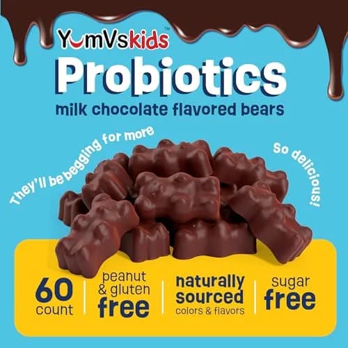 YUM-V'S Kids Probiotic Chocolate Bears 60 Count | 1 Billion CFU, Gluten-Free, Kosher & Halal (120g) thumbnail 2
