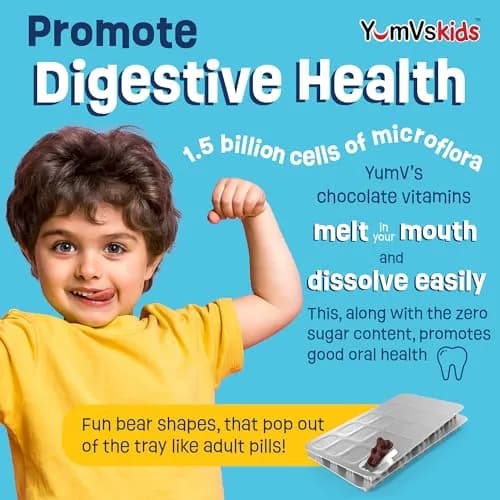 YUM-V'S Kids Probiotic Chocolate Bears 60 Count | 1 Billion CFU, Gluten-Free, Kosher & Halal (120g) thumbnail 4