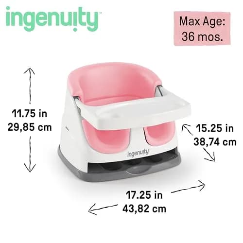 Ingenuity Baby Base 2-in-1 Booster Feeding and Floor Seat with Self-Storing Tray - Peony | 36 cm (14.2 in) Wide thumbnail 6