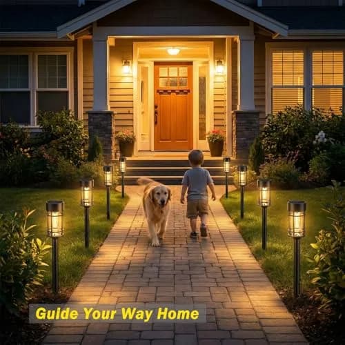 ILANCK Solar Pathway Lights 8 Pack 21" Waterproof Metal & Glass Outdoor Garden Decor thumbnail 2