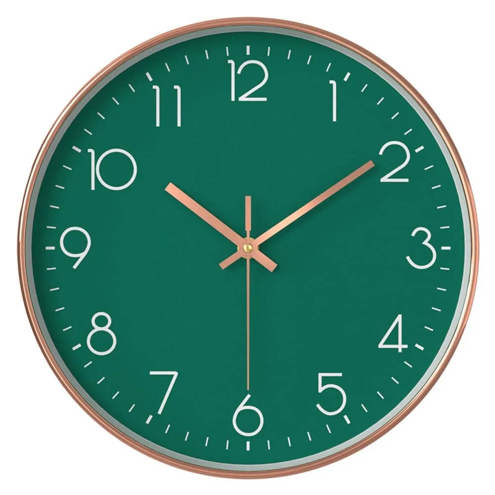 YTAONS 12-inch Silent Non-Ticking Wall Clock with Arabic Numerals | Modern Navy Blue Decor — Green