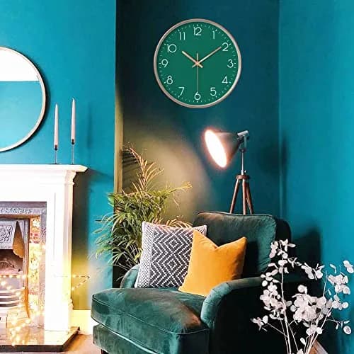 YTAONS 12 in Wall Clock Non-Ticking Quartz Silent Battery Operated Round Clocks (Green) | Modern Living Room Decor thumbnail 8