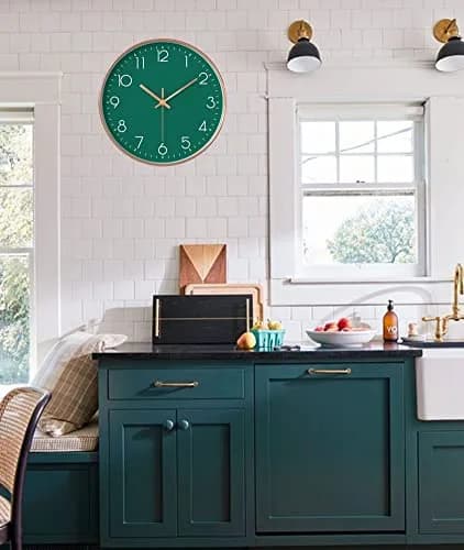 YTAONS 12 in Wall Clock Non-Ticking Quartz Silent Battery Operated Round Clocks (Green) | Modern Living Room Decor thumbnail 5