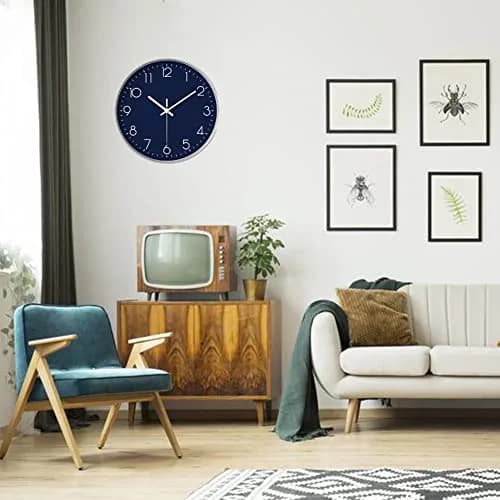 YTAONS 12-inch Silent Non-Ticking Wall Clock with Arabic Numerals | Modern Navy Blue Decor thumbnail 6