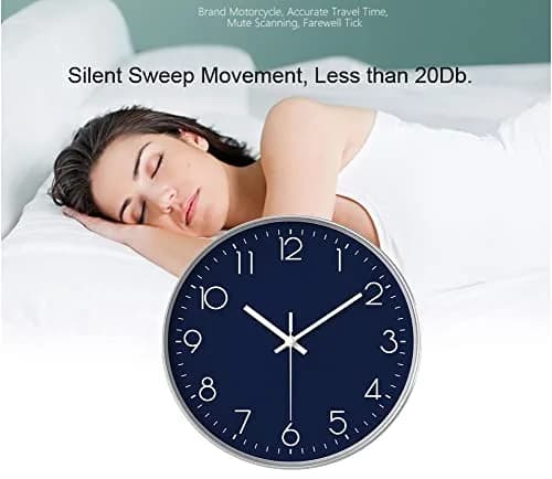 YTAONS 12-inch Silent Non-Ticking Wall Clock with Arabic Numerals | Modern Navy Blue Decor thumbnail 2