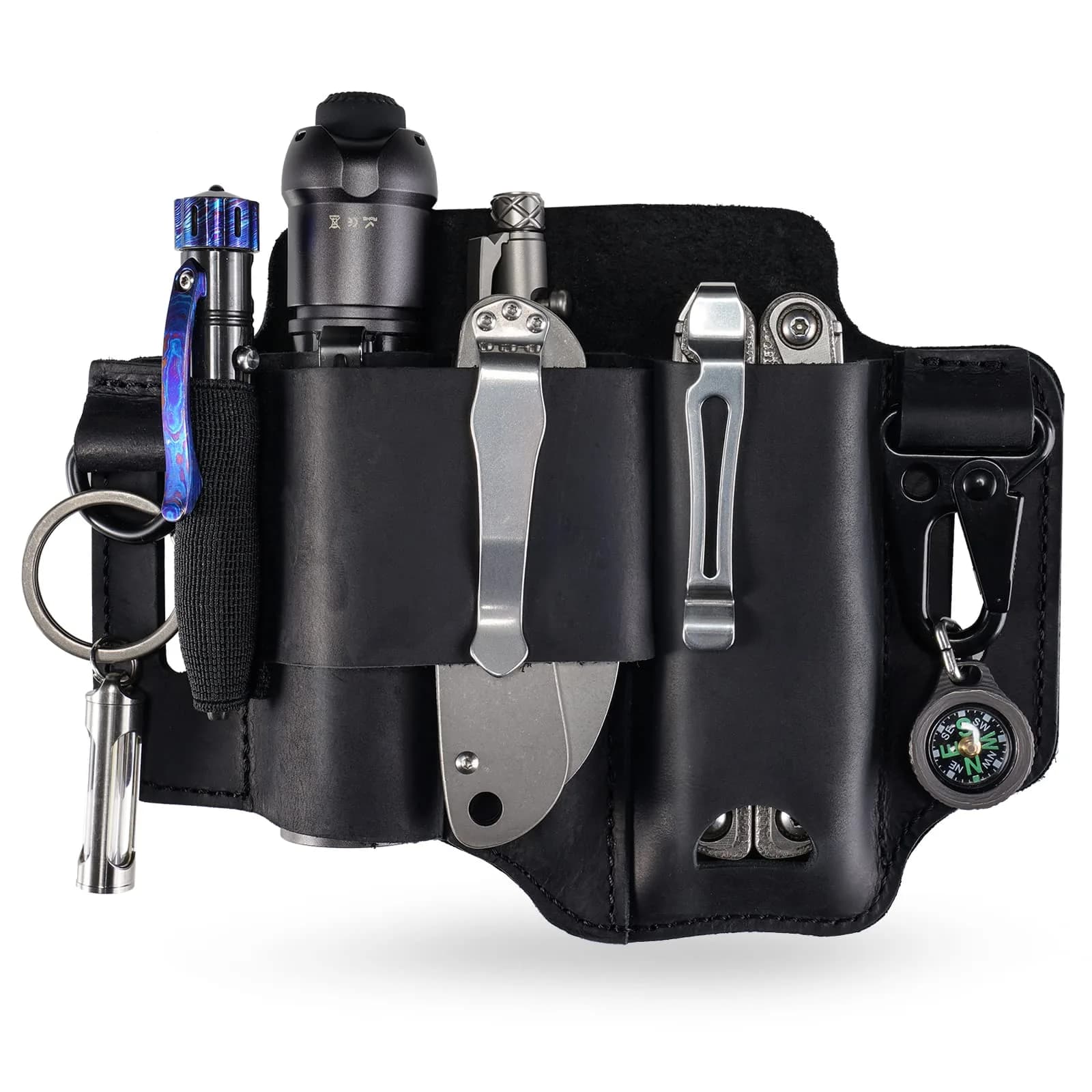sayram ST2 Leather Multitool Sheath with Keychain Clip | Dark Black — Black