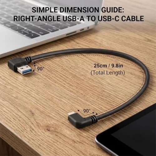 Oxsubor USB C 90 Degree Right Angle Cable Extension USB 3.0 Type c Cable Left Angle Male (25cm / 9.8in, Black, 2-Pack) thumbnail 6