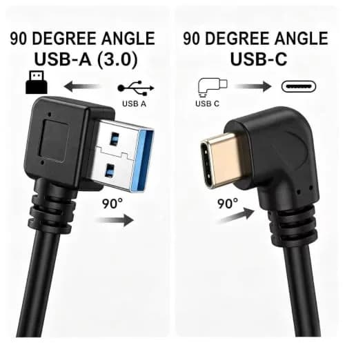 Oxsubor USB C 90 Degree Right Angle Cable Extension USB 3.0 Type c Cable Left Angle Male (25cm / 9.8in, Black, 2-Pack) thumbnail 3