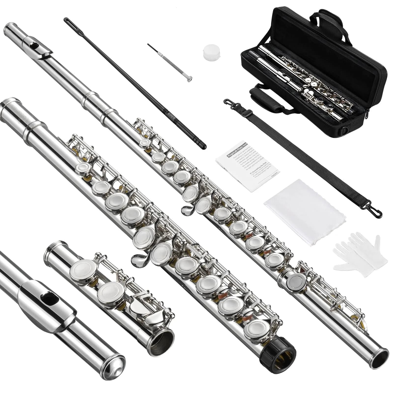 POGOLAB Closed Hole C 16 Keys Flute for Student Beginners | Nickel Plated, Easy to Play, with Accessories - main product image