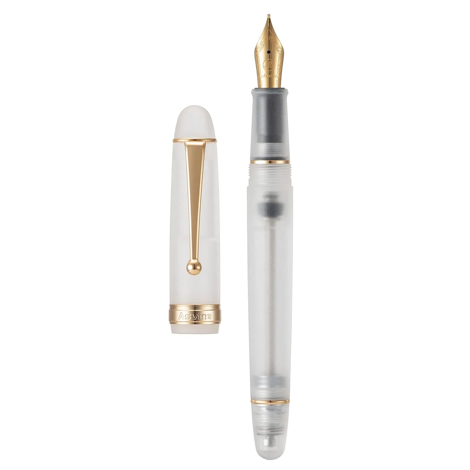 Asvine V126 Vacuum Filling Fountain Pen Extra Fine Nib, Blue Swirl Acrylic, 148mm (5.8in) | Smooth Ink Flow for Daily Writing — Frosted clear / Medium Nib