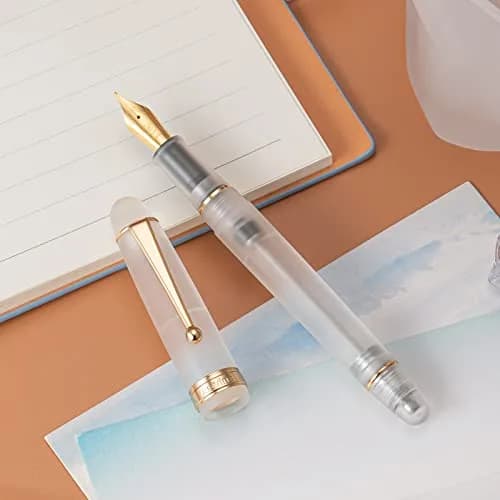 Asvine V126 Vacuum Filling Fountain Pen Gold Plated Fine Point, Frosted Transparent Acrylic Pen with Gift Case thumbnail 7