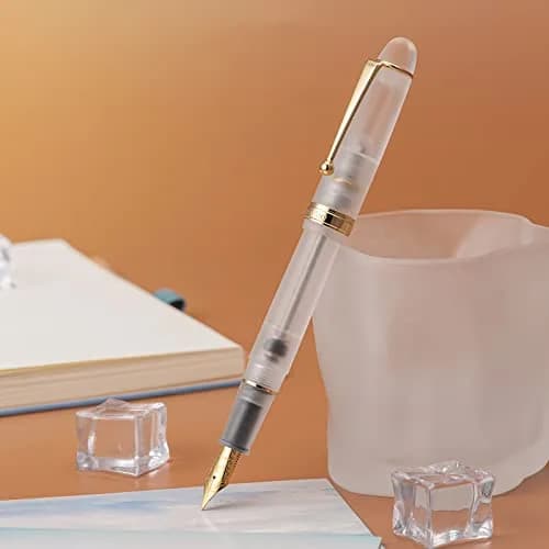 Asvine V126 Vacuum Filling Fountain Pen Gold Plated Fine Point, Frosted Transparent Acrylic Pen with Gift Case thumbnail 8