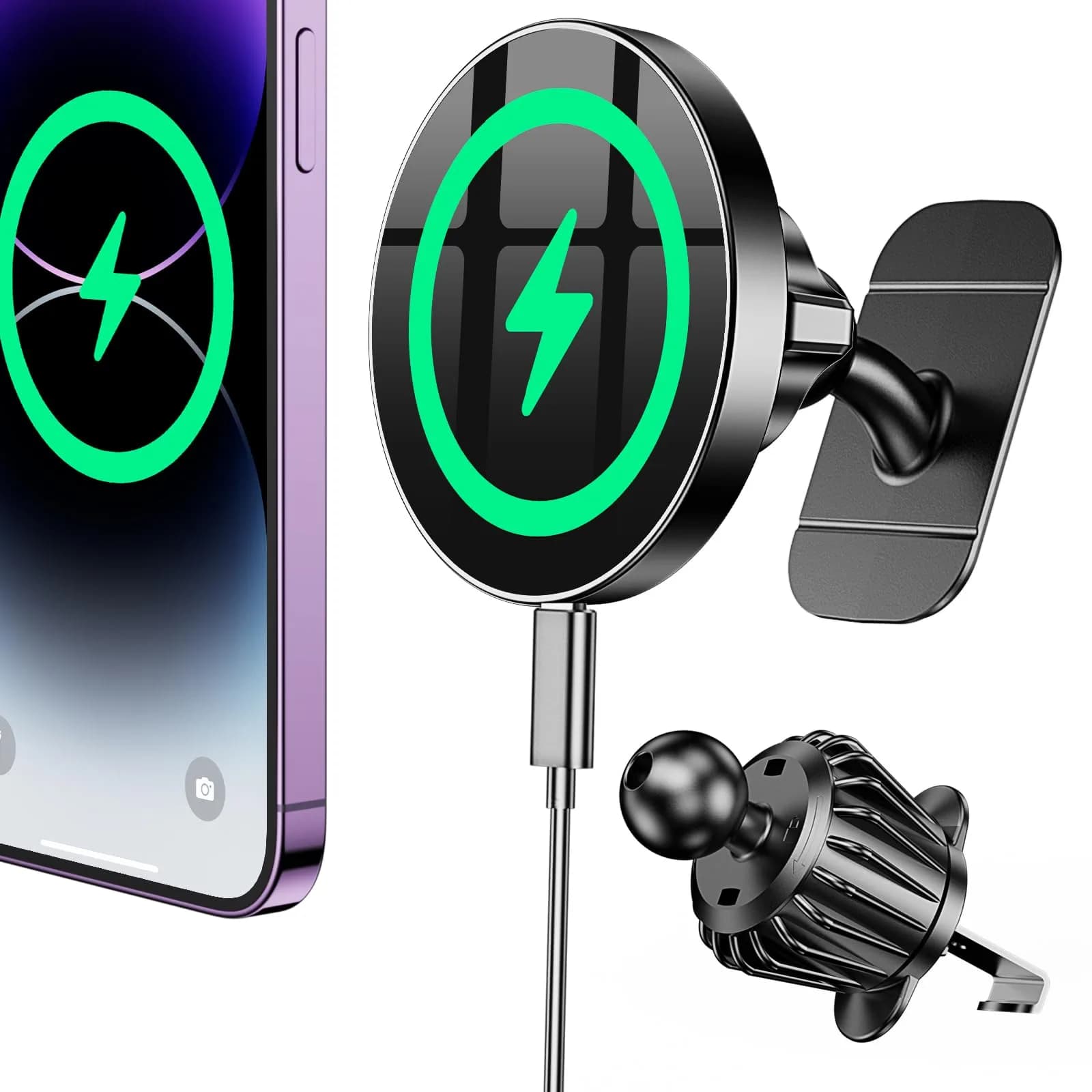Coolpow Magsafe Car Mount Charger 15W | Magnetic Wireless Car Charger for iPhone - main product image