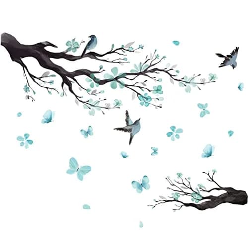 BWCXXZH Watercolor Blue Flower Wall Stickers | Reusable DIY Wall Decor for Nursery & Living Room thumbnail 1