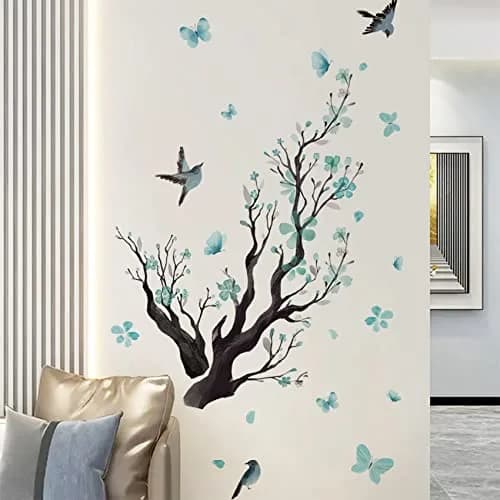 BWCXXZH Watercolor Blue Flower Wall Stickers | Reusable DIY Wall Decor for Nursery & Living Room thumbnail 7