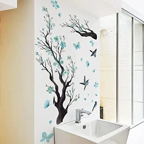 BWCXXZH Watercolor Blue Flower Wall Stickers | Reusable DIY Wall Decor for Nursery & Living Room thumbnail 3