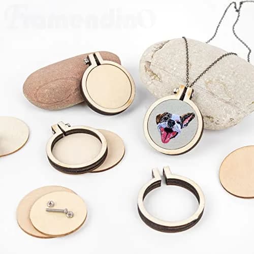 Framendino Mini Embroidery Hoop Wood Ring 4.8 cm (1.9"x1.6") | DIY Pendant Frame Craft Set of 10 thumbnail 3