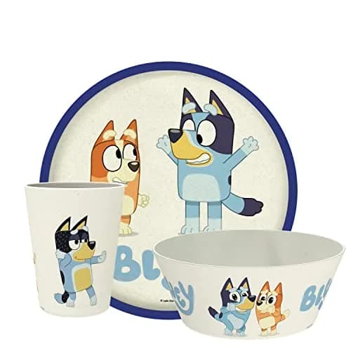 Zak Designs Bluey Kids Dinnerware Set 3 Pieces | Durable Melamine Bamboo Plate, Bowl & Tumbler for Family Meals thumbnail 1