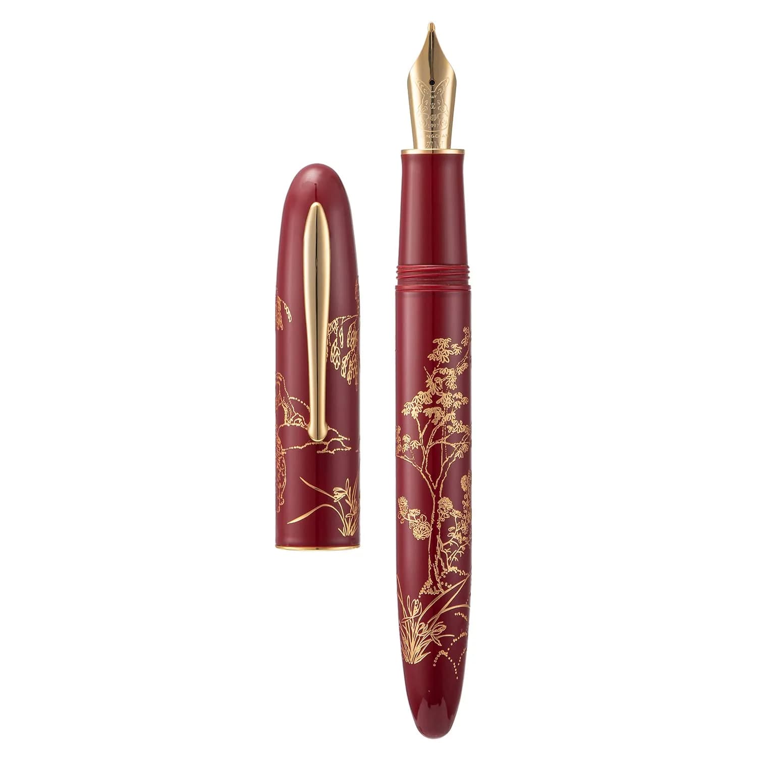 HONG DIAN N23 Blue Rabbit Fountain Pen Medium Nib with Converter and Metal Box Set | Smooth Writing Instrument — Red / Long Knife Medium