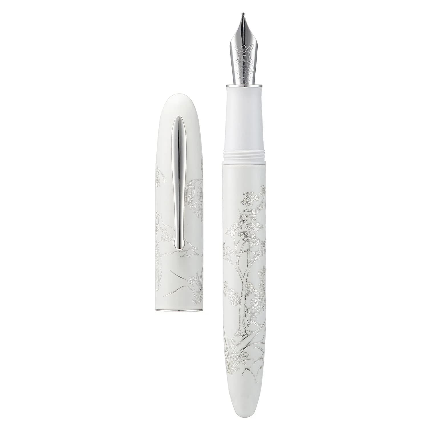 HONG DIAN N23 Blue Rabbit Fountain Pen Medium Nib with Converter and Metal Box Set | Smooth Writing Instrument — White / Long Knife Medium