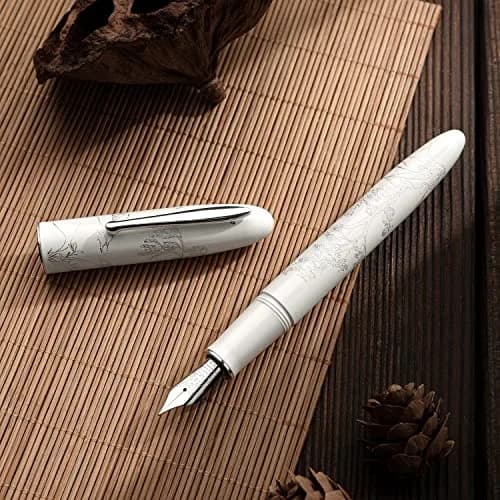 HONG DIAN N23 White Rabbit Fountain Pen, Long Blade Medium Nib Silver Trim, Metal Body, 141mm (5.55 inches) | Smooth Writing Instrument for Students & Professionals thumbnail 4