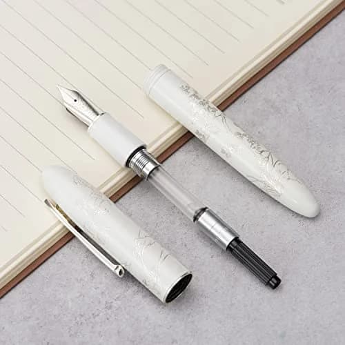 HONG DIAN N23 White Rabbit Fountain Pen, Long Blade Medium Nib Silver Trim, Metal Body, 141mm (5.55 inches) | Smooth Writing Instrument for Students & Professionals thumbnail 6