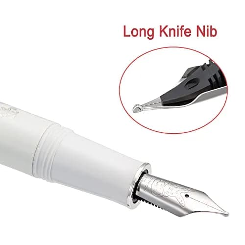 HONG DIAN N23 White Rabbit Fountain Pen, Long Blade Medium Nib Silver Trim, Metal Body, 141mm (5.55 inches) | Smooth Writing Instrument for Students & Professionals thumbnail 2