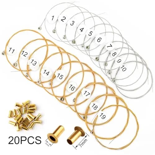 INKNOTE 19 Pcs Lyre Harp Replacement Metal Strings with 20 Rivets | Clear Warm Tone thumbnail 5