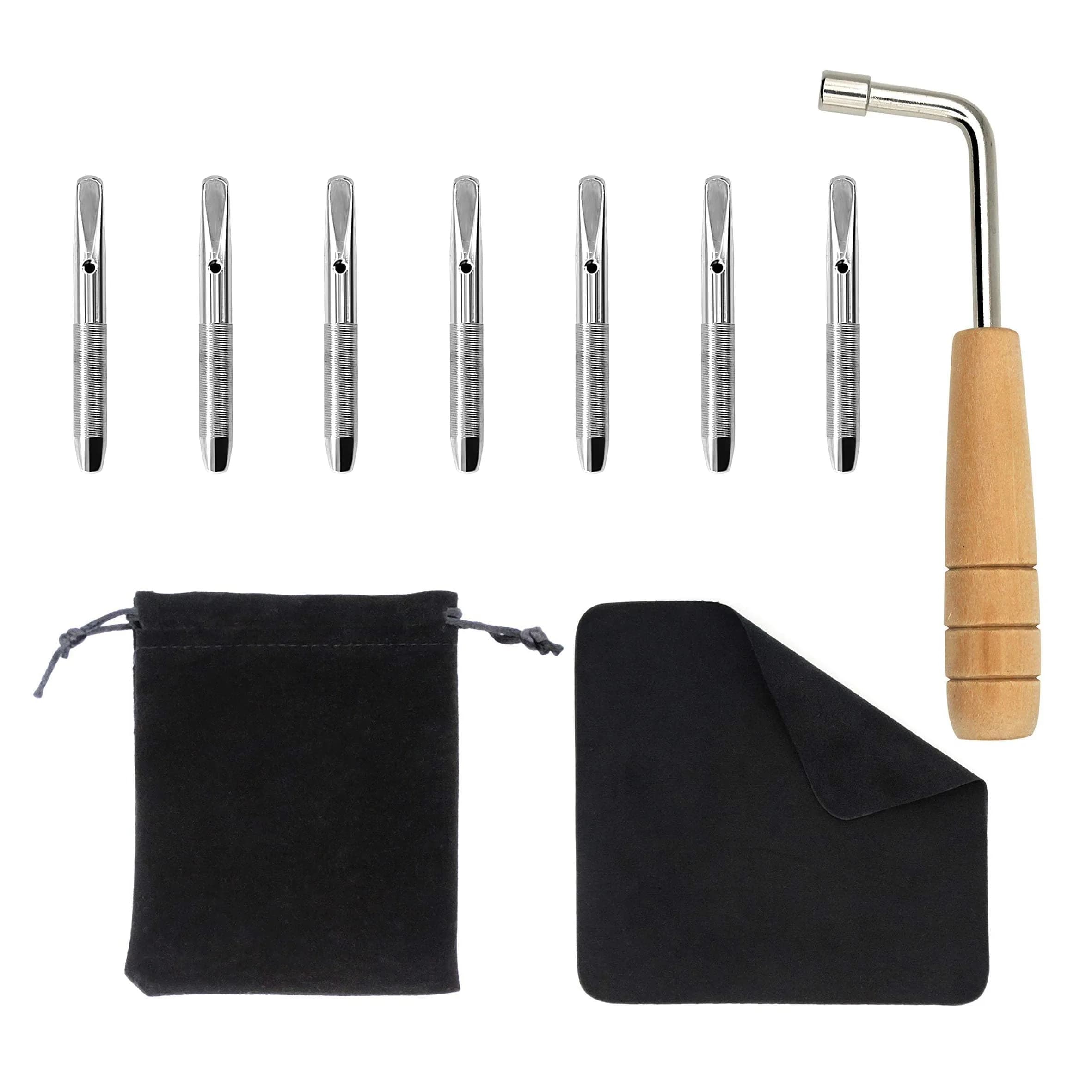 INKNOTE 16 Pcs Tuning Pin Set with L-Shape Wrench & Gooseneck Hammer Lever | For Lyre Harps & Primitive String Instruments — 7 Tuning Pin Set