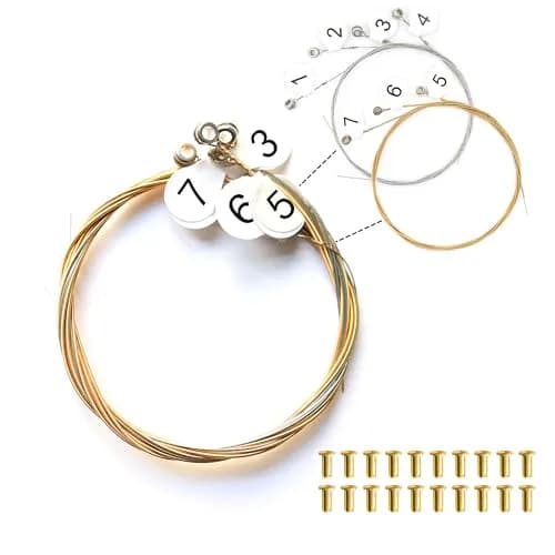 INKNOTE 7 Lyre Harp Replacement Metal Strings with 20 Rivets | Brass Plated Metal thumbnail 1