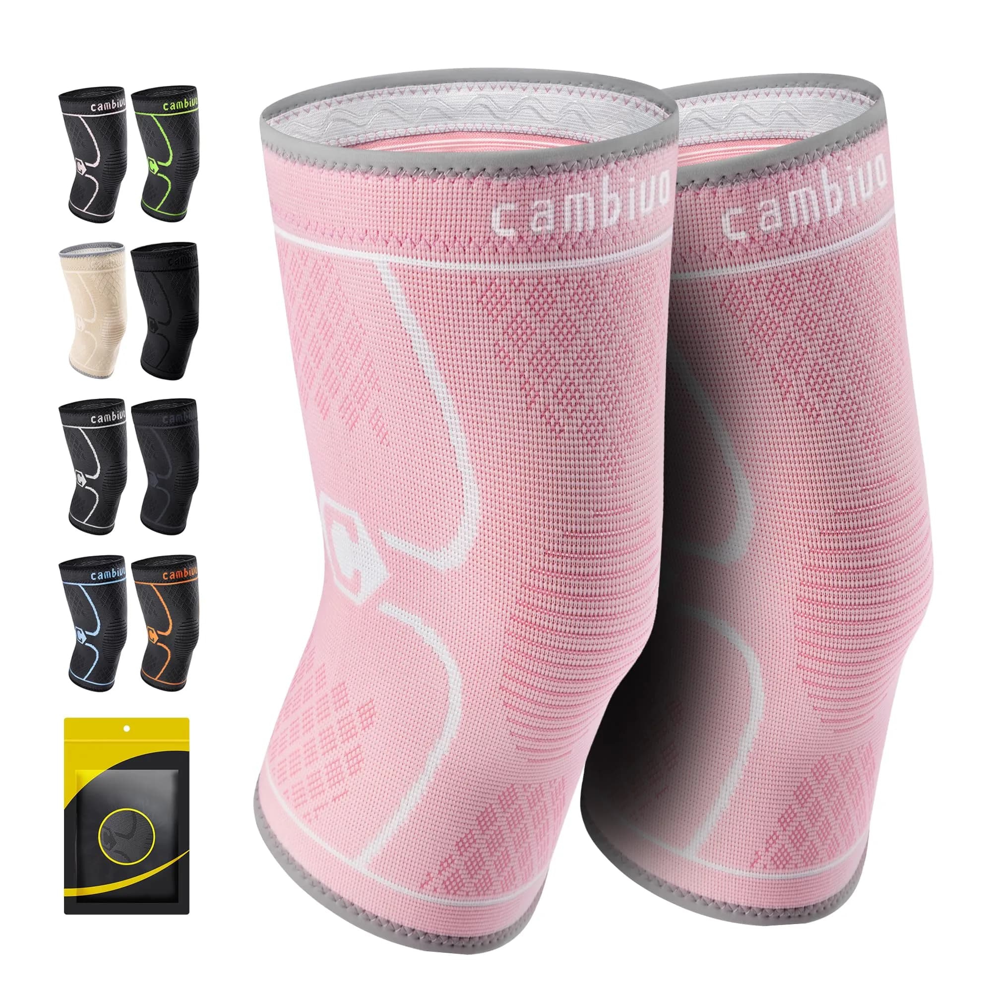 CAMBIVO Knee Brace Compression Sleeve with 3D Knitting Technology for Men and Women, Rose, Large (2 Pack)