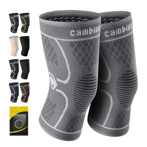 CAMBIVO 2 Pack Knee Brace Compression Sleeve Large (Cool Gray) | Medical Grade Support thumbnail 1
