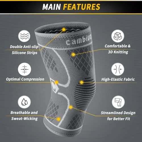 CAMBIVO 2 Pack Knee Brace Compression Sleeve Large (Cool Gray) | Medical Grade Support thumbnail 2