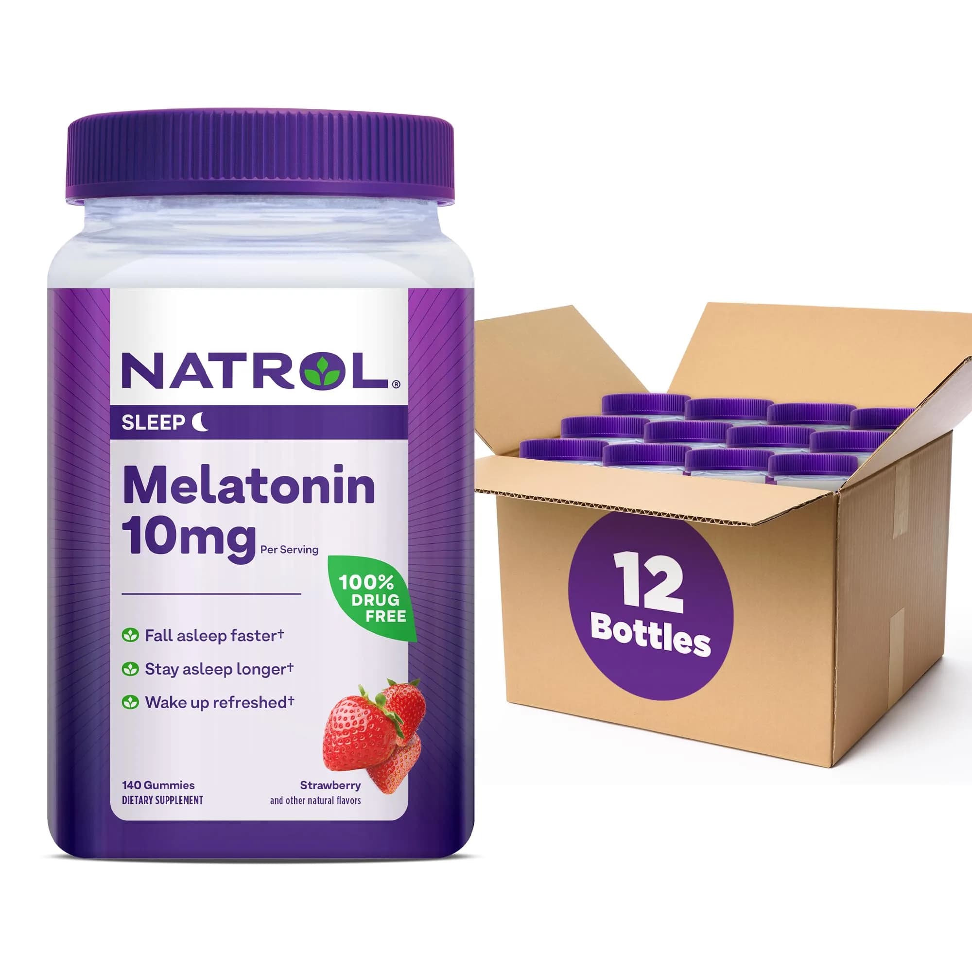 Natrol 10mg Melatonin Gummies Strawberry 140 Count (1680 Gummies Total) | Sleep Support for Adults